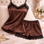 Chocolate Brown Satin Cami Shorts Nightwear Set