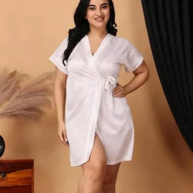 Elegance Pure White Satin Silk 3-Piece Nightwear Robe Set Elegance Pure White Satin Silk 3-Piece Nightwear Robe Set - Image 1